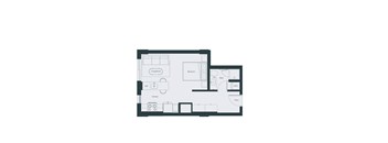 A floor plan of a house with a living room, kitchen, bathroom, and bedroom.