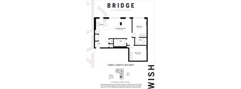 A black and white image of a floor plan for a 2 bedroom, 2 bathroom apartment.