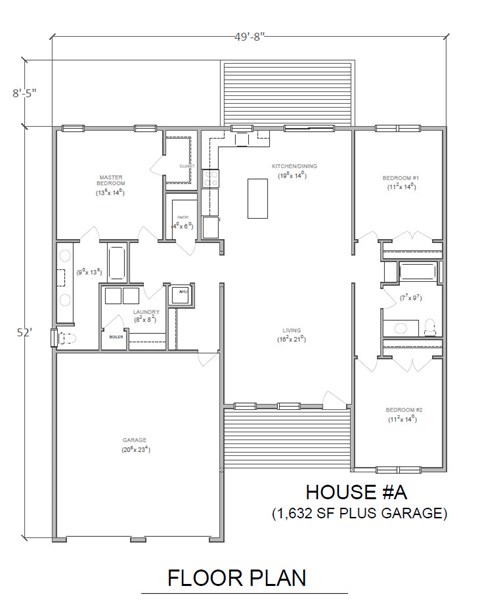 A floor plan for a house with a garage is shown.