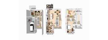 Three different floor plans of a house are shown.