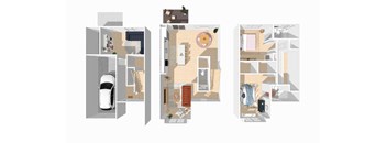 Three different floor plans of a house are shown.