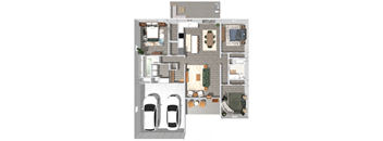 A floor plan of a two-story house with a garage on the bottom floor and a living area on the top floor.
