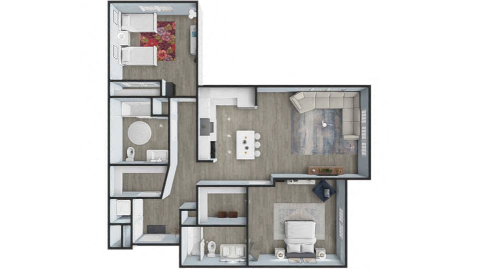 2 Bedroom 2 Bath Corner