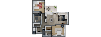 A floor plan of a house with a kitchen, living room, and bathroom.