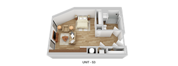 A 3D floor plan of a unit labeled S3.