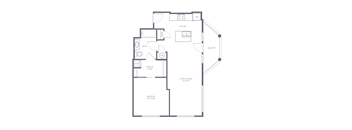 A floor plan of a house with a living room, dining room, kitchen, and bedrooms.