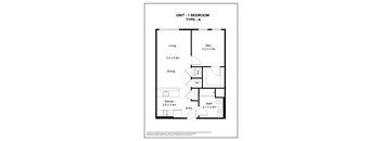 A floor plan for a bedroom with a kitchen and bathroom.