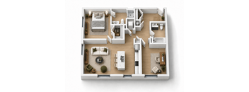A top-down view of a well-organized apartment layout.