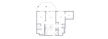 A floor plan of a house with a balcony, two bedrooms, a living room, a kitchen, a bathroom, a walk-in closet, and a garage.