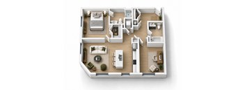 A top-down view of a well-organized apartment layout.