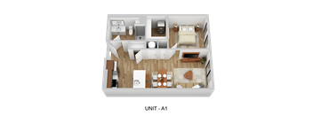 A top-down view of a living space with the label "UNIT-A1" at the bottom.