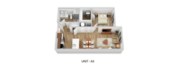 A 3D floor plan of a unit labeled A3.