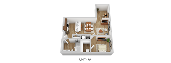 A 3D floor plan of a residential unit labeled A4.