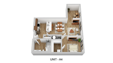 A 3D floor plan of a residential unit labeled A4.