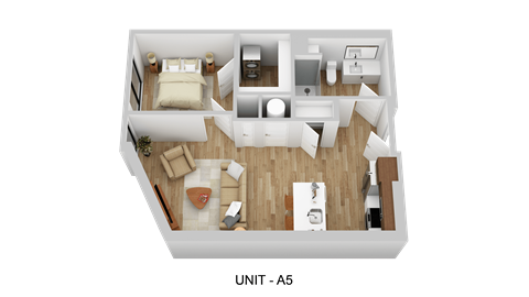 A 3D floor plan of a unit labeled A5.