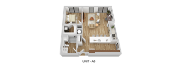 A 3D floor plan of a unit labeled A6.