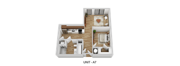 A 3D floor plan of a unit labeled A7.