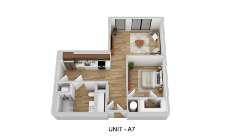 A 3D floor plan of a unit labeled A7.