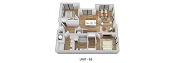 A 3D floor plan of a unit labeled B3.