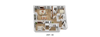 A 3D floor plan of a unit labeled B4.