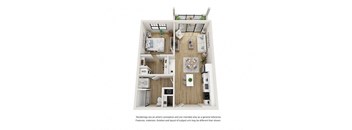 a 2 bedroom floor plan with a kitchen and a living room