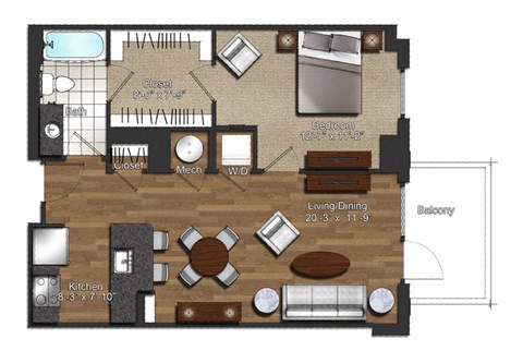a floor plan of a house with a bedroom and a living room
