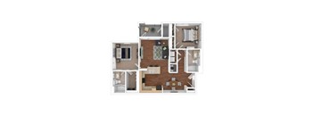 A floor plan of a house with a kitchen, living room, dining room, and bedrooms.