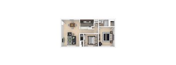 a bedroom floor plan with a living room and a kitchen