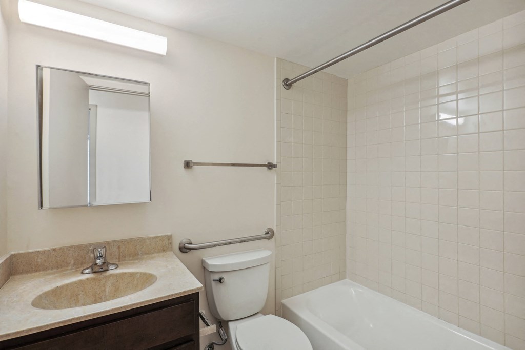 A white toilet sits next to a sink in a bathroom.