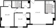 A floor plan of a house with multiple rooms and a garage.