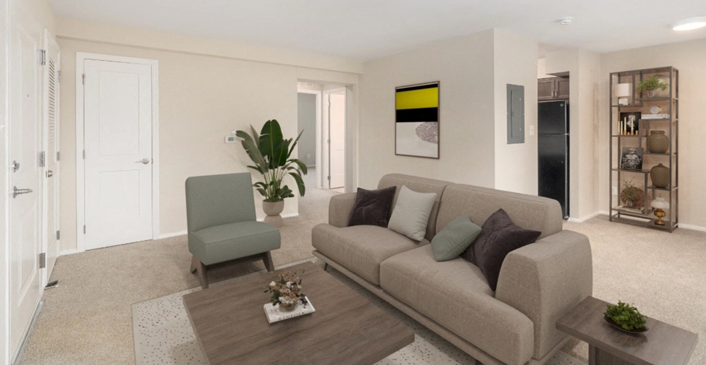 a living room with a couch and a chair