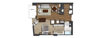 a floor plan of a house with a bedroom and a living room