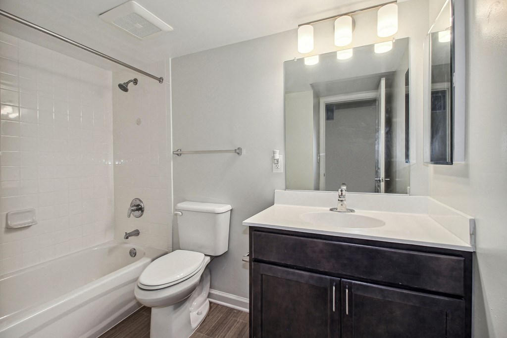 the preserve at ballantyne commons apartment bathroom with sink toilet and shower
