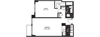a floor plan of a house with a bedroom and a living room