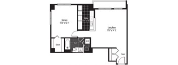 a floor plan of a small house with a bedroom and a living room