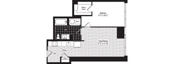 a floor plan of a room with a bathroom and a living room