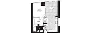 a floor plan of a small apartment with a bedroom and a bathroom