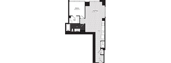 a floor plan of a small apartment with a bedroom and a living room