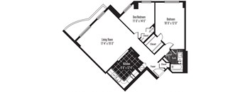 the floor plan of the third level of the house showcasing the living room and bedrooms