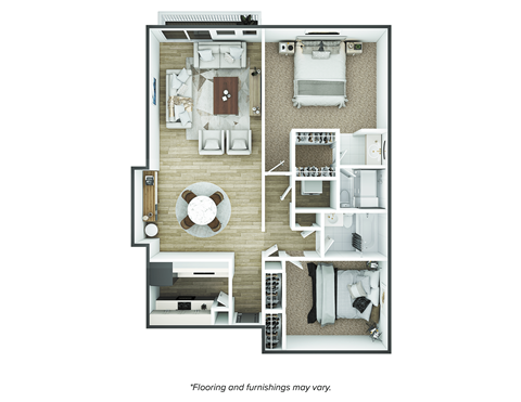 A floor plan of a house with a kitchen, living room, dining room, and bedrooms.