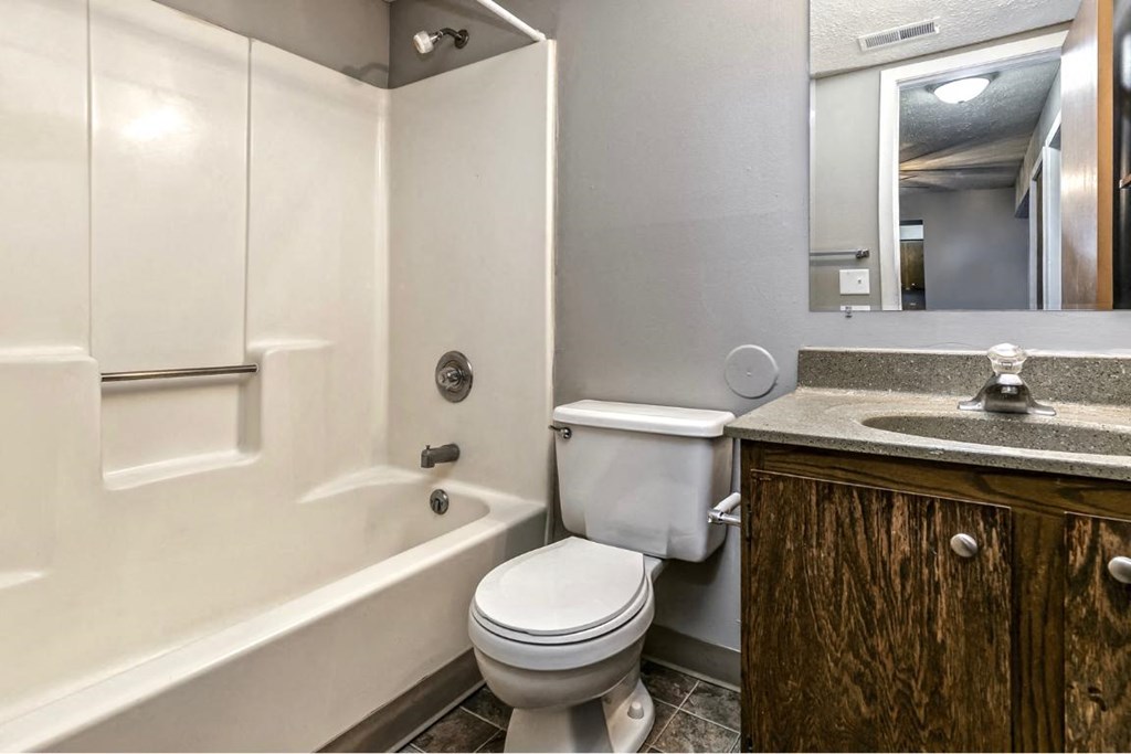 a bathroom with a toilet and a tub and a sink