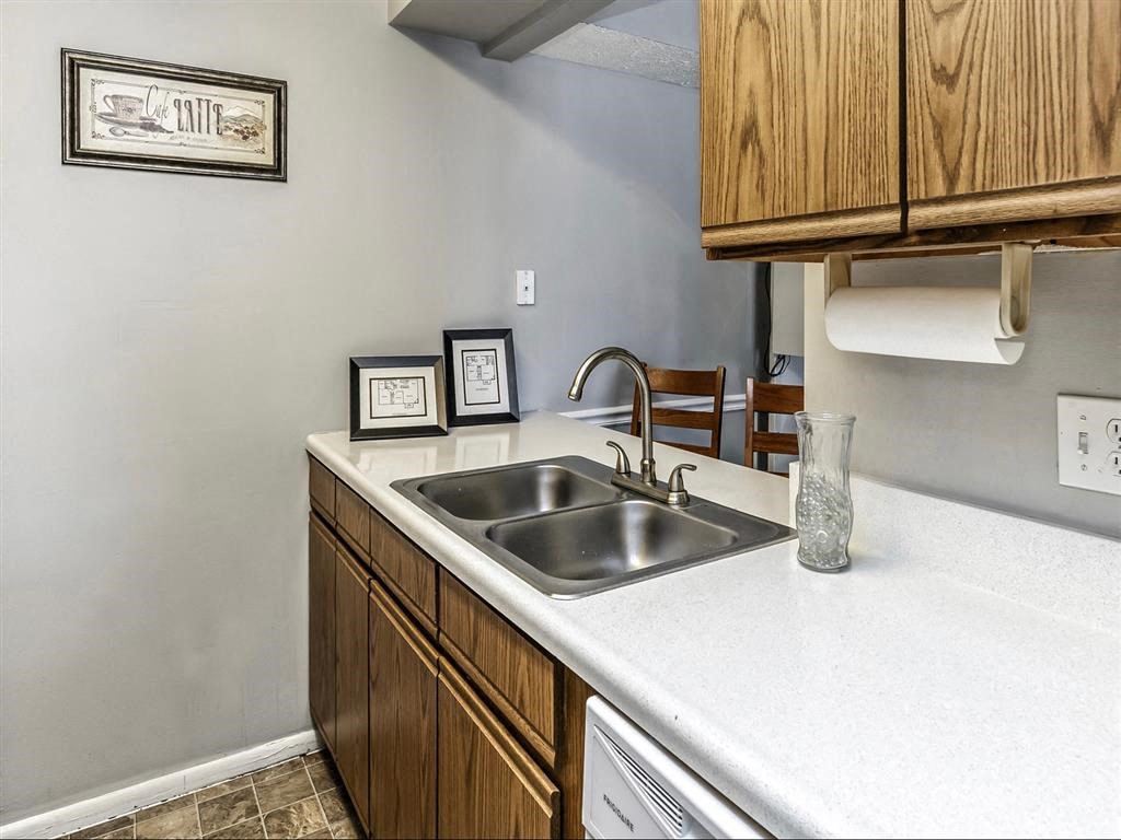 a kitchen with a sink and some cabinets