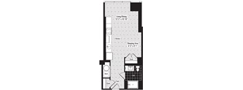 a floor plan of a room with a bathroom and a sleeping area
