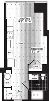 Studio apartment at North Tower Apartments in Philadelphia
