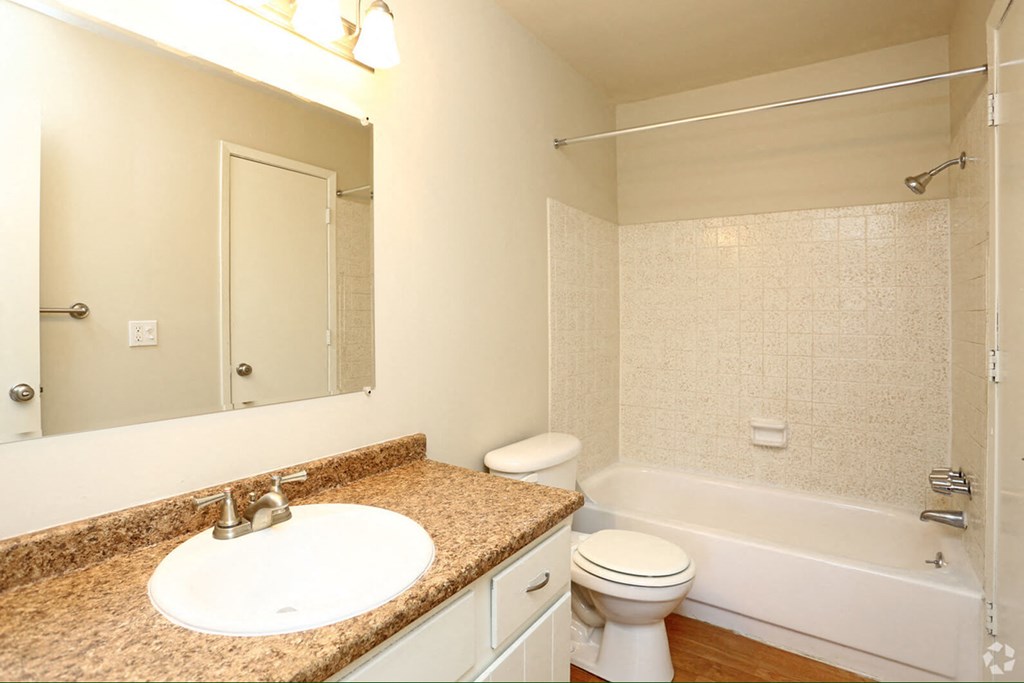 a bathroom with a sink toilet and a bath tub
