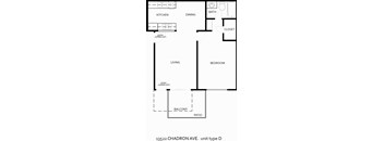 A black and white diagram of a floor plan for a unit at 13522 Chadron Ave.