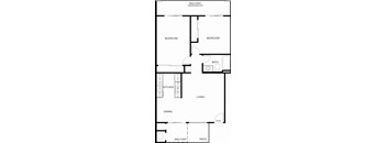 A floor plan of a house with two bedrooms, a living room, a dining room, a kitchen, a bathroom, and a balcony.