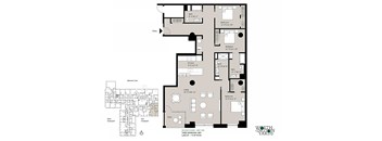 A floor plan of a three bedroom unit with a detailed layout.