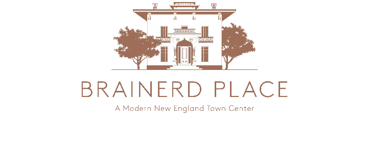 A logo for Brainerd Place, a modern New England town center.