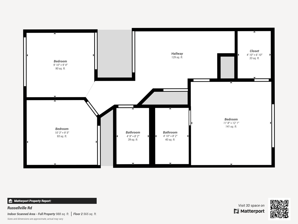 Floor plan of a property with four bedrooms and three bathrooms.